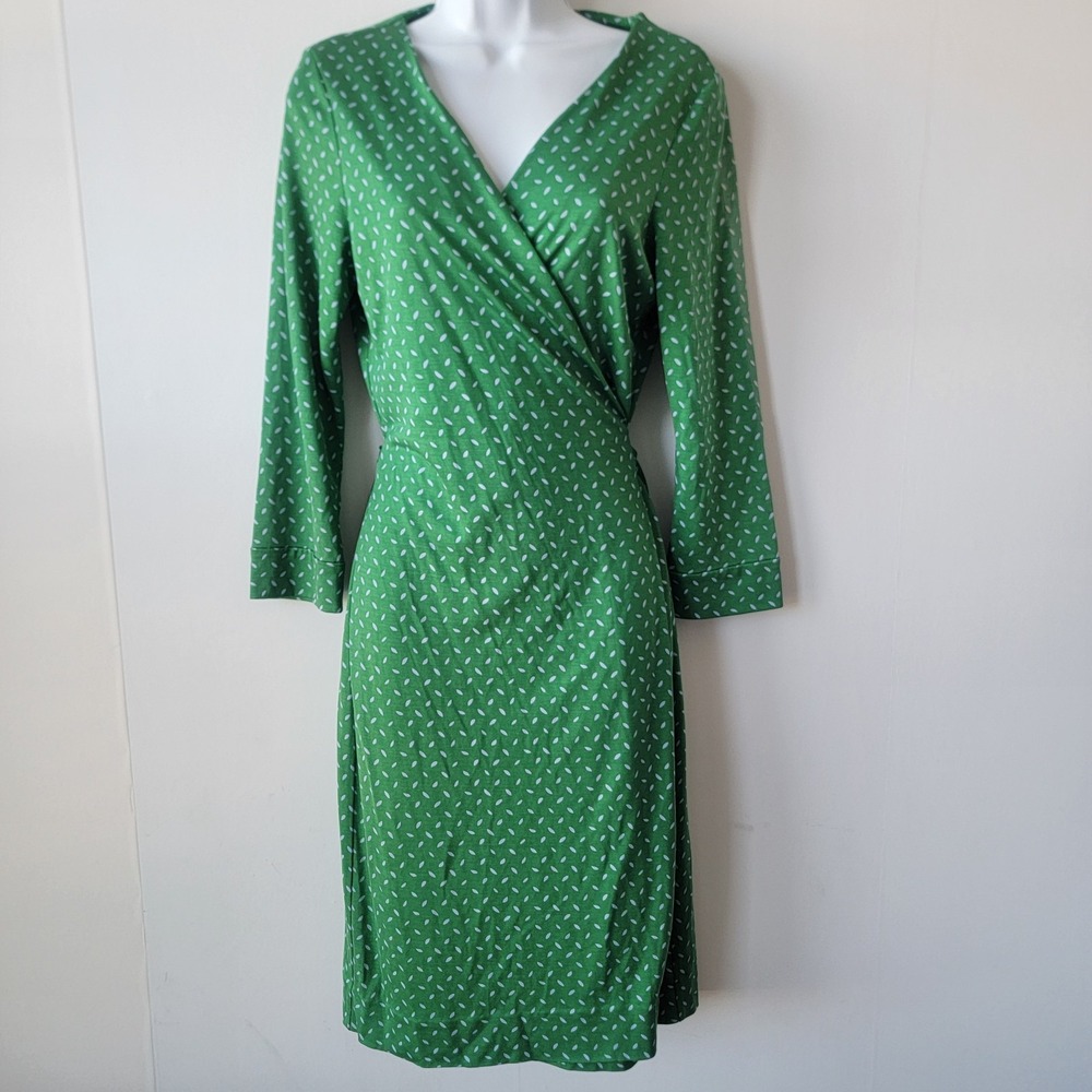 Diane Von furstenberg women's 100% silk wrap dress size 10 V-neck 3/4 sleeve
